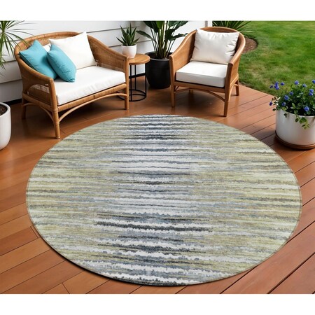 Homeroots 8' Beige Tan And Taupe Round Striped Washable Indoor Outdoor Area Rug 577976
