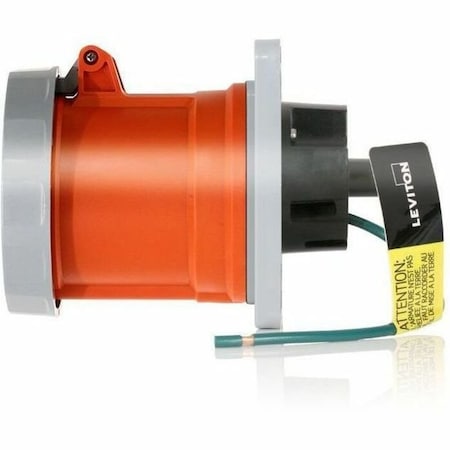 Leviton Pin & Sleeve Receptacle, 100 A, 125/250V AC, Three Phase, 3 Pole, IEC Grounding, Orange 4100R12WLEV