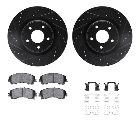 Dynamic Friction Co DFC Brake Rotor - Dimpled & Slotted - Black w/5000 Brake Pads & HW Kit 8512-67129