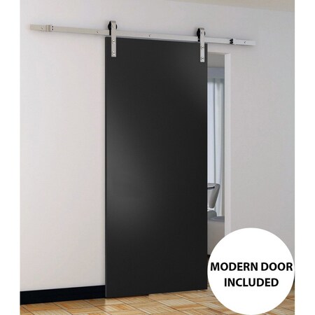 Sartodoors Sturdy Barn Door with Hardware, Planum 0010 Black Matte, 6.6FT Rail Hangers Heavy Set, Modern Solid PLANUM0010BD-S-BLK-18