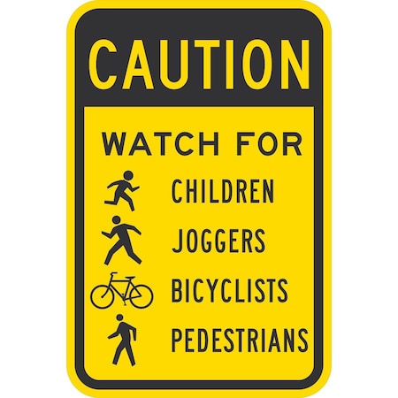 Lyle Caution Watch For Children, Joggers, Bicyclists, Pedestrians, 12x18, Diamond Grade, Yellow G-2943-DG_12x18