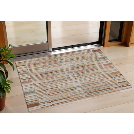 Homeroots 3' X 5' Rust And Ivory Striped Washable Indoor Outdoor Area Rug 631551