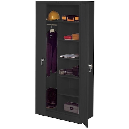 Tennsco Combo Wardrobe Storage Cabinet, 78 in H, 36 in W, Swing, Keyed, Black, 5 Shelves, 0 Drawers 7814BK