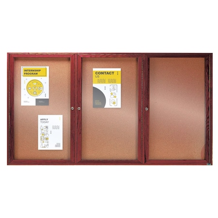 Aarco Enclosed Bulletin Board w/ Natural Pebble Grain Cork and Cherry Stained Red OakFrame, 36''Hx72''W CBC3672-3R