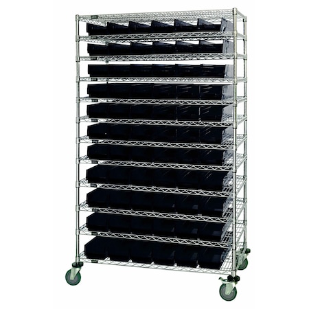 Quantum Storage Systems WIRE SHELVING UNIT W/88 BLACK BINS WR74-2460-88106BK