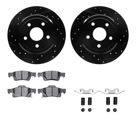 Dynamic Friction Co DFC Brake Rotor - Dimpled & Slotted - Black w/5000 Brake Pads & HW Kit 8512-42037