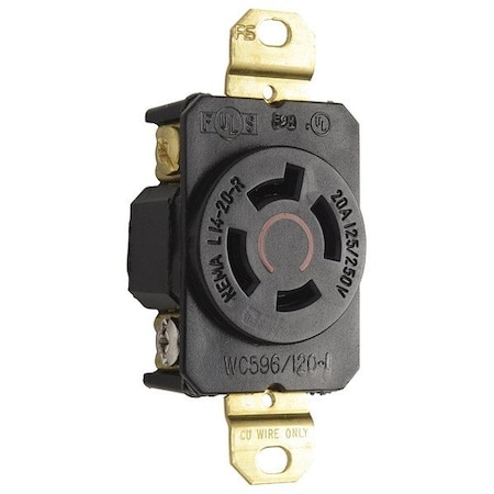 Legrand LockingReceptacle, 20A, 2hp, 125/250VAC, Blk L1420R