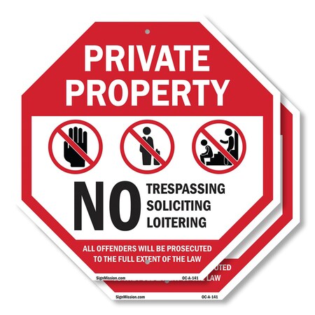 Signmission Private Property No Trespassing Sol, 18 inch X 18 inch, Plastic Sign, 2PK OC-P-2PACK-18-141