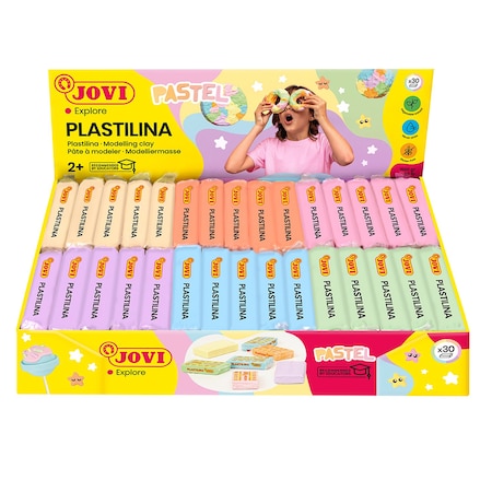 Jovi Plastilina Modeling Clay, Display Box of 30 Bars, Pastel Colors, 30PK 70P