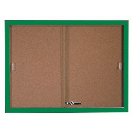 Aarco Enclosed Bulletin Board w/ Al Frame Sliding Doors, Powder Coated Green, 36''Hx48''W SBC3648G