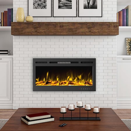 Northwest 36in Wall Mounted Electric Fireplace Recessed Heater with Front Vent, Remote, LED Flames 80-EFFV-2
