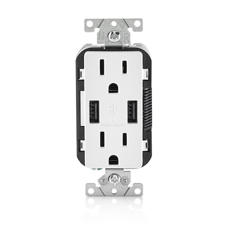 Leviton USB Charger/Duplex Tamper-Resistant Receptacle, 3.6/15 Amp, 125 Volt, NEMA 5-15R, White T5632-W