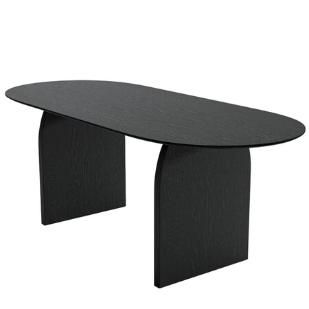 Homeroots 79" Black Solid Wood Double Pedestal Base Oval Dining Table 712153