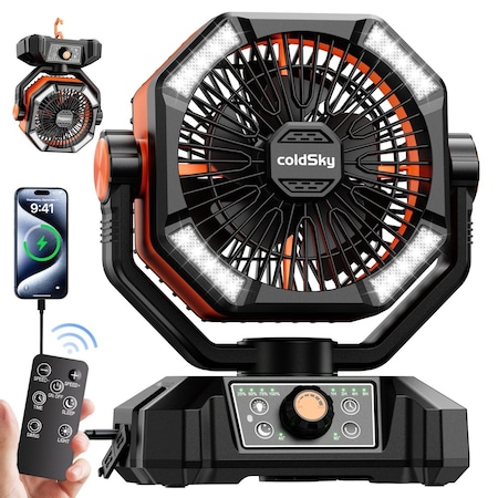 Edendirect Camping Fan with LED Lantern, 20000mAh, Dual Motor, 8 Speeds, Remote, Hook, Portable ZR-HY8136S-C