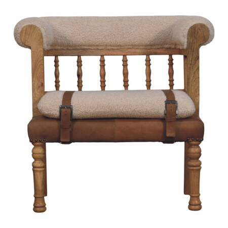 Homeroots 33in Brown Boucle and Solid Wood Upholstered Storage Bench With Cabinet 717484