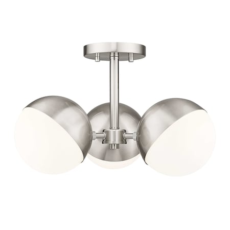 Z-Lite Realm Sphere 3 Light Semi Flush Mount, Brushed Nickel/Matte Opal, 17.25 In W x 10.5 In H 7517-3SF-BN
