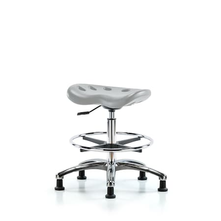 Blue Ridge Ergonomics Poly Tractor Sit-Stand Stool Chrome-Medium Bench Ht with Chrome Foot Ring&Stat Glides in Gray Poly PTMBSO-CR-CF-RG-GRY