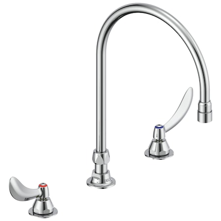 Delta Commercial 23C6 Two Handle Widespread Bathroom Faucet With Gooseneck Spout - Less Pop-Up In Chrome 23C644-R7