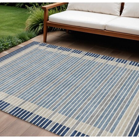 Homeroots 8' X 10' Navy Blue And Denim Blue Striped Washable Indoor Outdoor Area Rug 610489