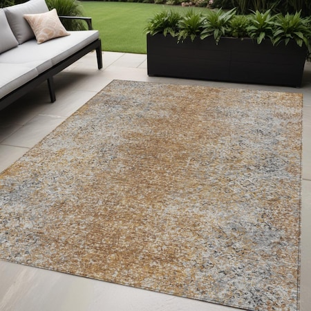 Homeroots 5' X 8' Terra Cotta Silver And Charcoal Oriental Washable Indoor Outdoor Area Rug 588847