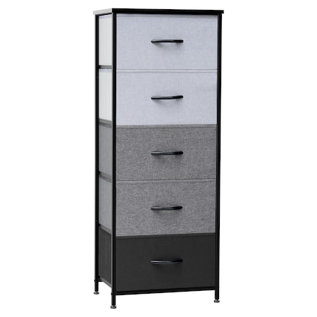 Homeroots 18" Gray and Black Steel and Fabric Five Drawer Chest 484681