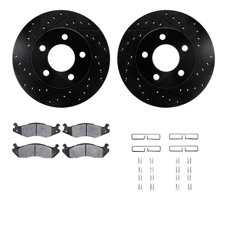 Dynamic Friction Co DFC Brake Rotor Drilled & Slotted - Black- w/Ultimate Duty Brake Pad & HW Kit 8412-42018
