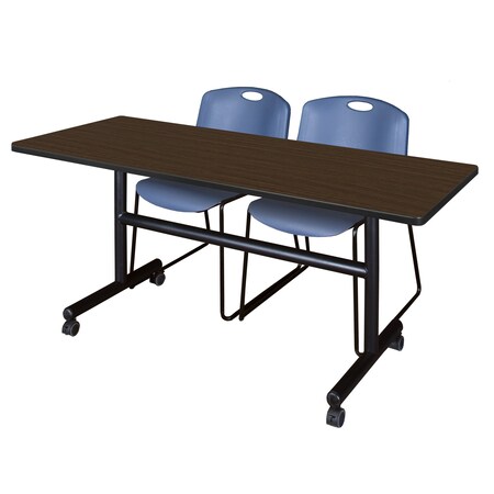 Regency Kobe Flip-Top Training Nesting Table W/ 2 Zeng Stack Chairs, 60 in W, 30 in L, Neo Walnut MKFT6030NW44BE