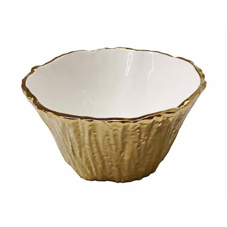Jiallo 8 in. Botanic Porcelain Tree Bark Bowl, Gold 69002