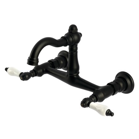 Kingston Brass Two-Handle Wall Mount Bridge Kitchen Faucet, Matte Black KS3250PL