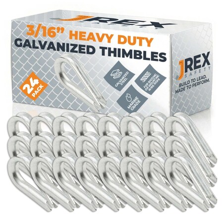 Jrex Safety Galvanized Steel Thimbles for Wire Rope - 3/16", 24PK GCT316-JR-24PK