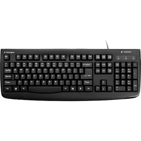 Kensington Kensington Pro Fit Washable Keyboard - PS/2, USB - 104 Keys - Black - Pack of 1 - Retail K64407US