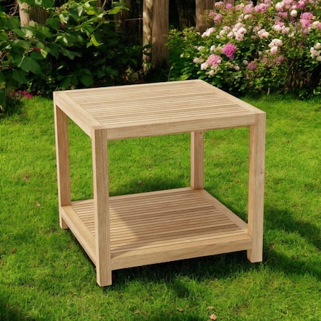 Homeroots 22" Natural Square Solid Wood Outdoor Side Table 554934