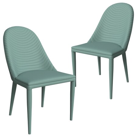 Leisuremod Seville Modern Leather Dining Side Chair with Iron Legs in Green, 2PK SC48G2