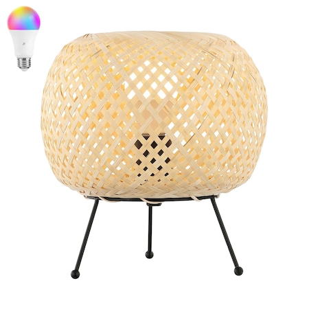Jonathan Y Palma 10.75" Bohemian Rustic Iron/Rattan LED Mini Table Lamp with Smart Bulb, Black/Brown JYL4042A