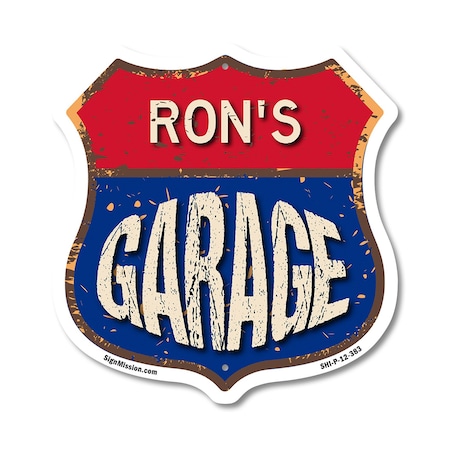 Signmission Ron's Garage, 12 Inch X 12 Inch, Plastic Sign SHI-P-12-383-RON