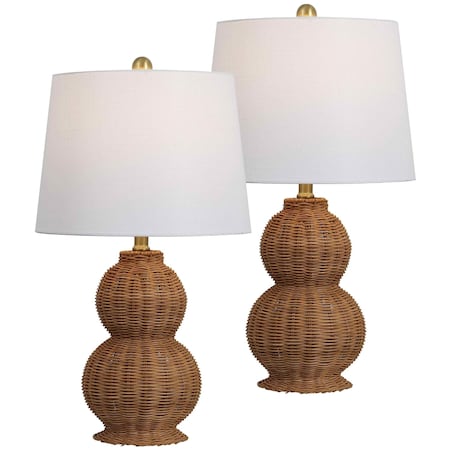Jonathan Y Millie 23" Modern Coastal Woven Rattan Gourd LED Table Lamp, Dark Brown, 2PK JYL5704A-SET2