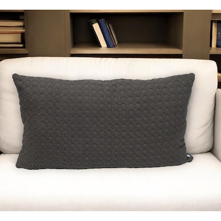 Homeroots 14" X 26" Dark Gray Cotton Lumbar Throw Pillow with Texture 529250