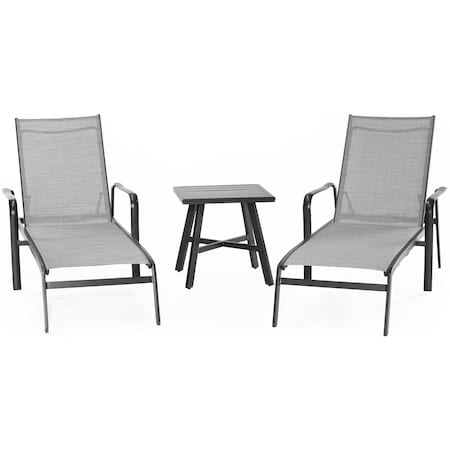 Hanover Foxhill 3-Piece All-Weather Aluminum Chaise Outdoor Lounge Chair Set FOXCHS3PC-GRY