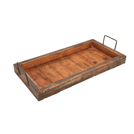 Homeroots 21in Gray And Natural Solid Wood Handmade Serving Tray With Handles 724229