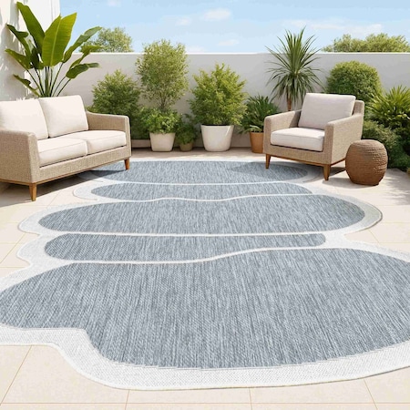 Jonathan Y Jasper Modern Rustic Abstract Blue/Cream 6 ft. x 9 ft. Indoor/Outdoor Shaped Area Rug SHP101C-6