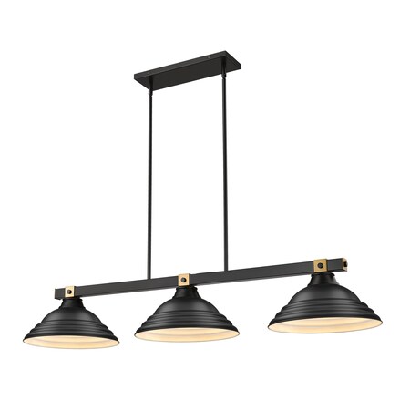 Z-Lite Bronte 3 Light Billiard, Matte Black and Rubbed Brass, Matte Black 1955-3MB-RB-SMB