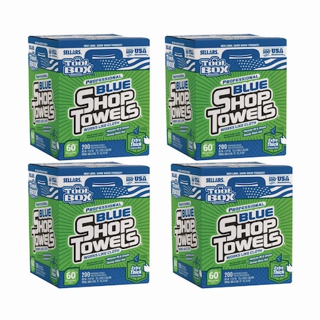 Sellars TOOLBOX Blue Shop Towels, 1-Ply, 10 x 12, Blue, 200 Sheets/Box, 4PK 55202