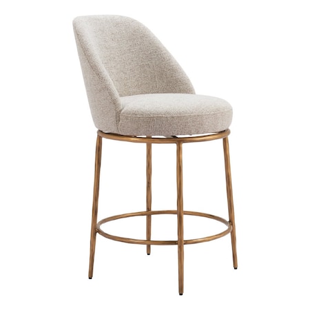 Homeroots 24" Beige and Gold Fabric and Steel Counter Height Swivel Bar Chair 555677