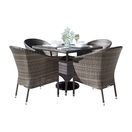 Hospitality Rattan Patio Ultra 5-Piece Woven Armchair Dining Set with Cushions 890-1130-GRY-5DA