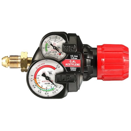 Victor Regulator, Acetylene, Single Stage, 9/16"-18 Outlet 0781-3602