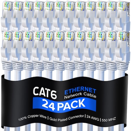 Maximm Cat6 Ethernet Cable 5ft 10Gbps 550MHz UTP, 24PK, White, 24PK CAT6-5FT-24PK-WHITE