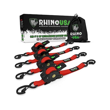 The Murrieta Rhino Holdco 1 in. x 10 ft. Tie Down Ratchet Strap Red 127889