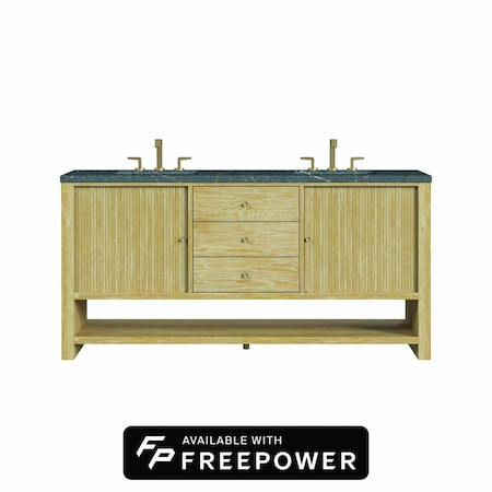James Martin Vanities Marigot 72 in. Double Vanity, Sunwashed Oak w/ 3 CM Parisien Bleu Silestone Top D404-V72-SWO-FPBL