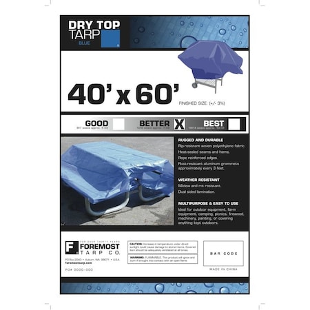 Fgi 40' x 60' Foremost 04060 Blue Dry Top 7-Mil Full Size Tarp 03060