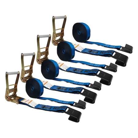 Mytee Products 2 inx30 ft Kinedyne Blue Tie-Down Ratchet Straps w/ Flat Hooks, 3,335 WLL, 4PK RS230B-Kx4